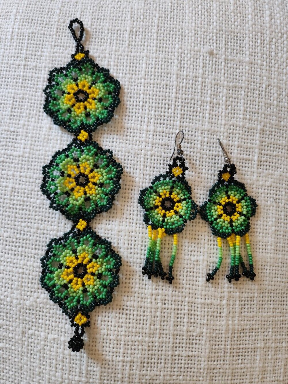 Handmade Floral Bracelet & Earrings Set 7” Bracelet 2.5” Earrings